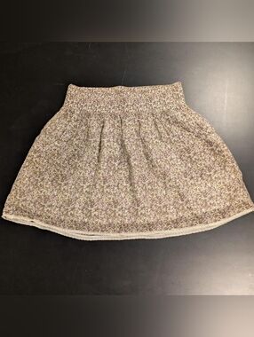 Charlotte Russe Floral Mini Skirt XS Purple Green Lace Trim Smocked Waist